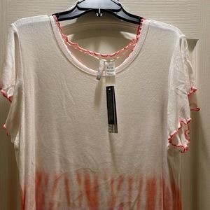 NWT 1775 Tie Dye short sleeve blouse with embroidered neck line,sleeve & bottom